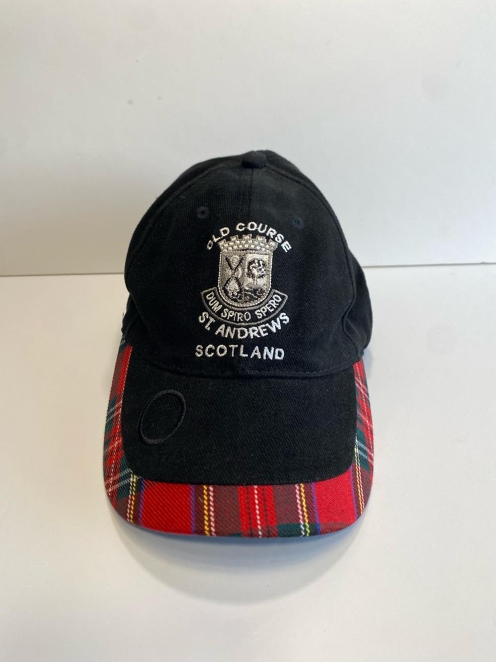 St. Andrews Scotland Old Course Black & Red Plaid Baseball Cap